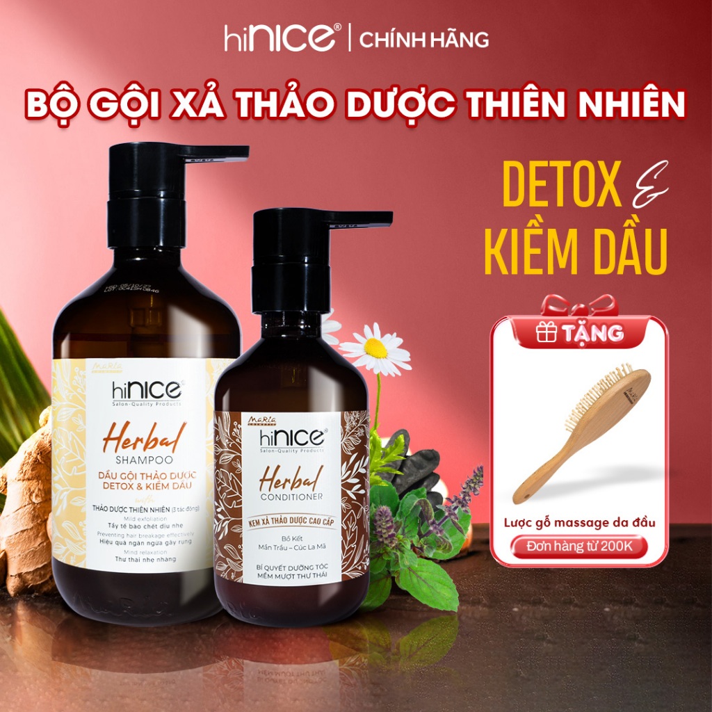 Ảnh Cặp Dầu Gội Xả Thảo Dược Kiềm Dầu Detox Da Đầu hiNICE Herbal Shampoo 1