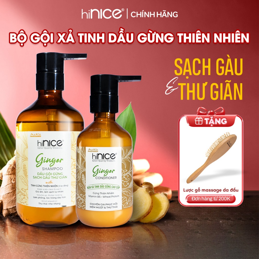 Ảnh Bộ Gội Xả Tinh Dầu Gừng Thiên Nhiên hiNICE Ginger Hỗ Trợ Phục Hồi Tóc Khô Xơ, Sạch Gàu 1