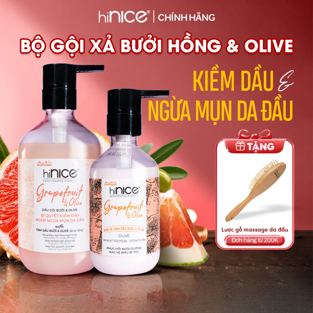 Ảnh Bộ Gội Xả Tinh Dầu Bưởi Hồng Olive hiNICE Grapefruit & Olive Shampoo Hỗ Trợ Giảm Mụn Da Đầu 1