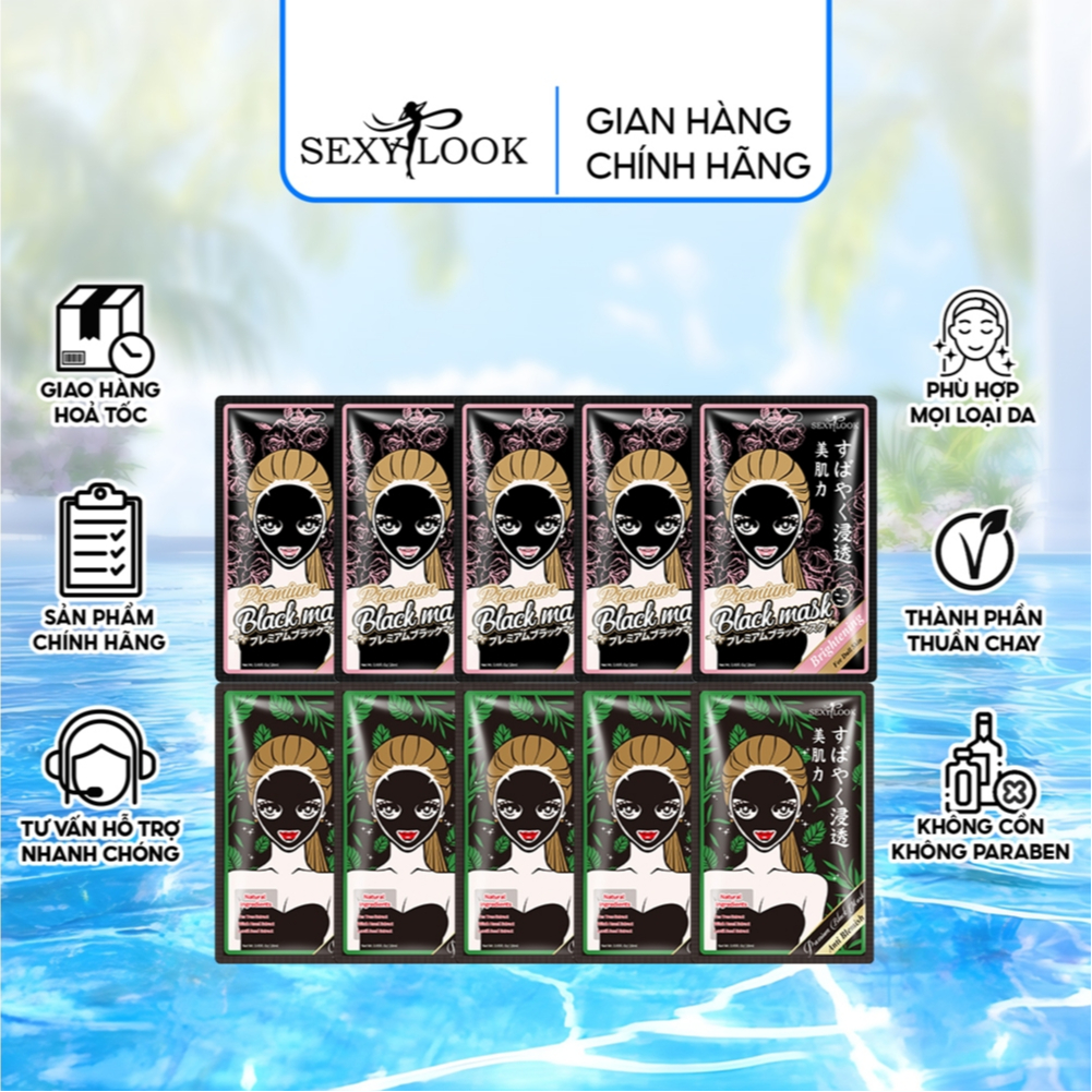 Ảnh Combo Detox Dưỡng Trắng SEXYLOOK (5 mặt nạ đen tràm trà + 5 mặt nạ đen ngọc trai) (10 miếng x 28ml) 1
