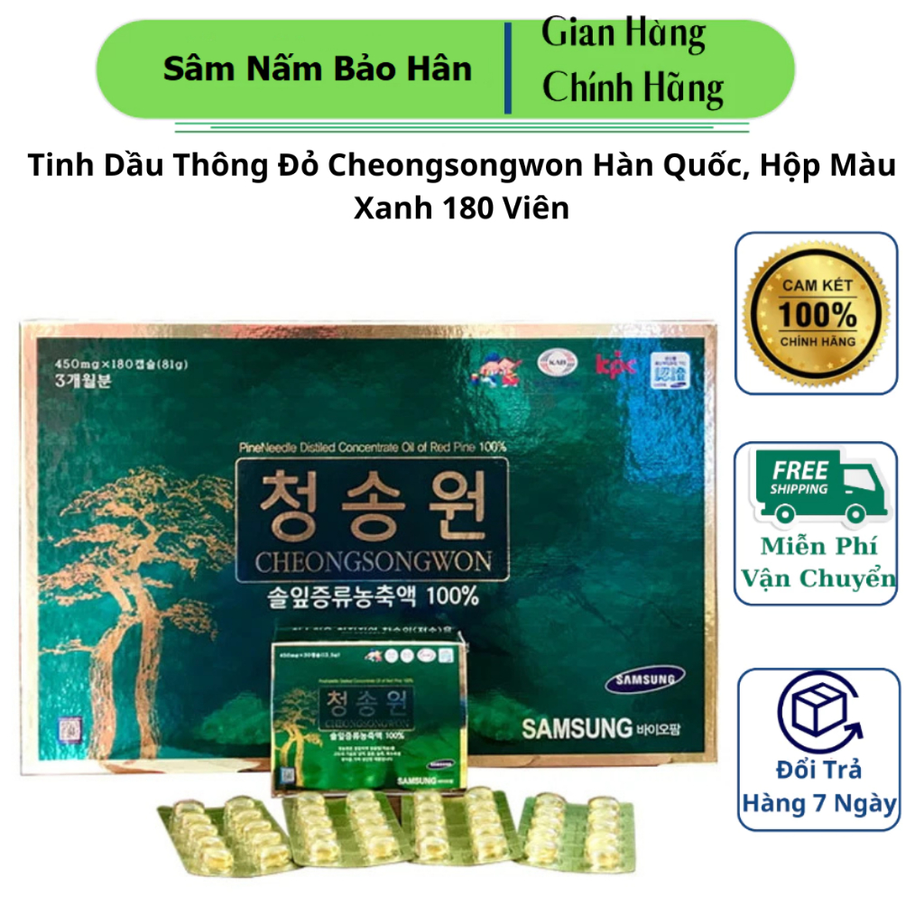 [ Hàng Chính Hãng ] Tinh Dầu Thông Đỏ Cheongsongwon Hàn Quốc, Hộp Màu Xanh 180 Viên