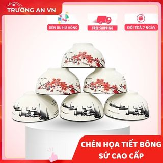 [10 CHÉN] Chén Sứ Ăn Cơm Bằng Sứ Họa Tiết Nhiều Mẫu Đường Kính 11.5Cm, Bát Sứ Chén Sứ - Trường An VN