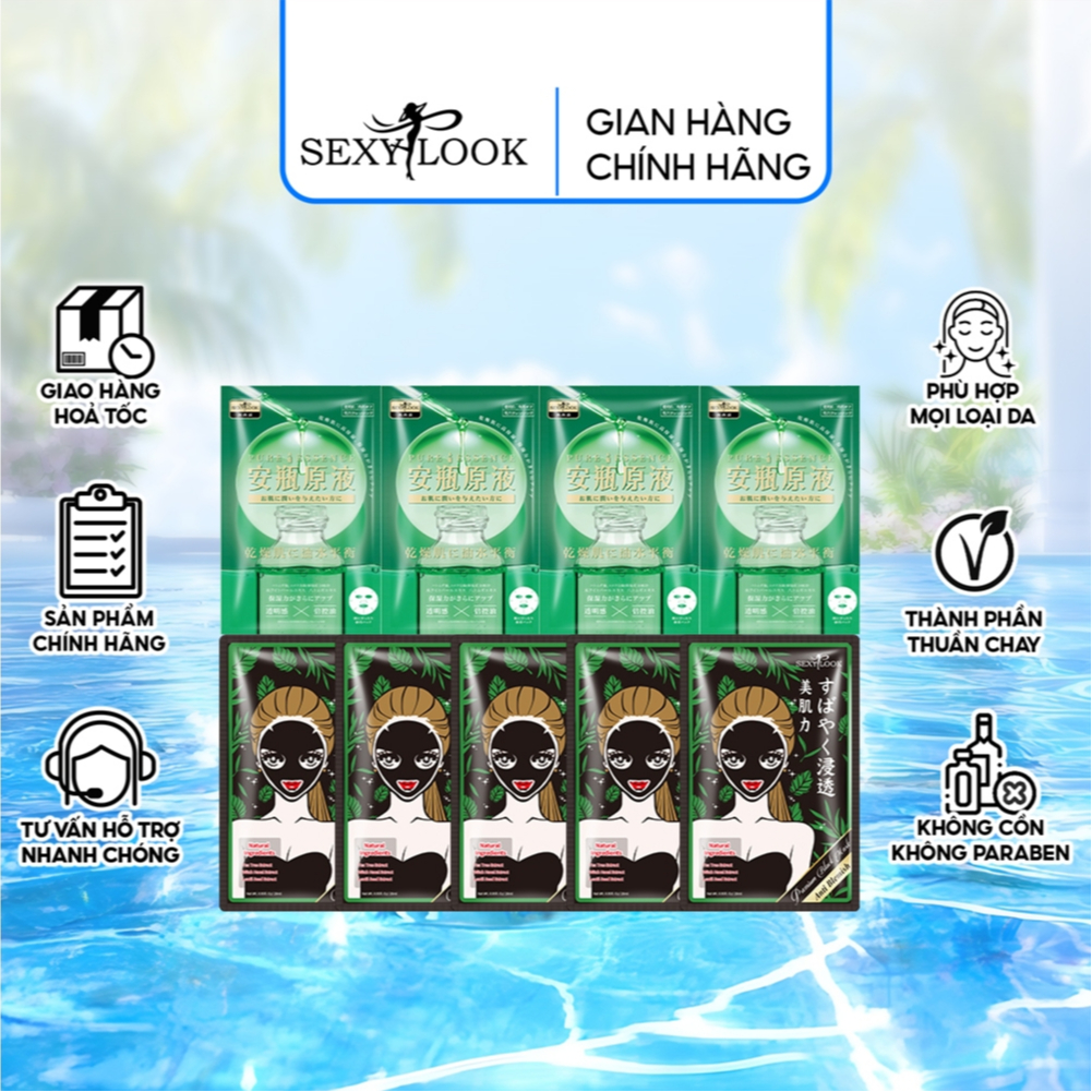 Ảnh VHL Bộ 9 Miếng Mặt Nạ Tràm Trà Dành Cho Da Dầu Mụn (5M Đen Tràm Trà*28ml/M + 4M Tinh Dầu XL*26ml/M) 1
