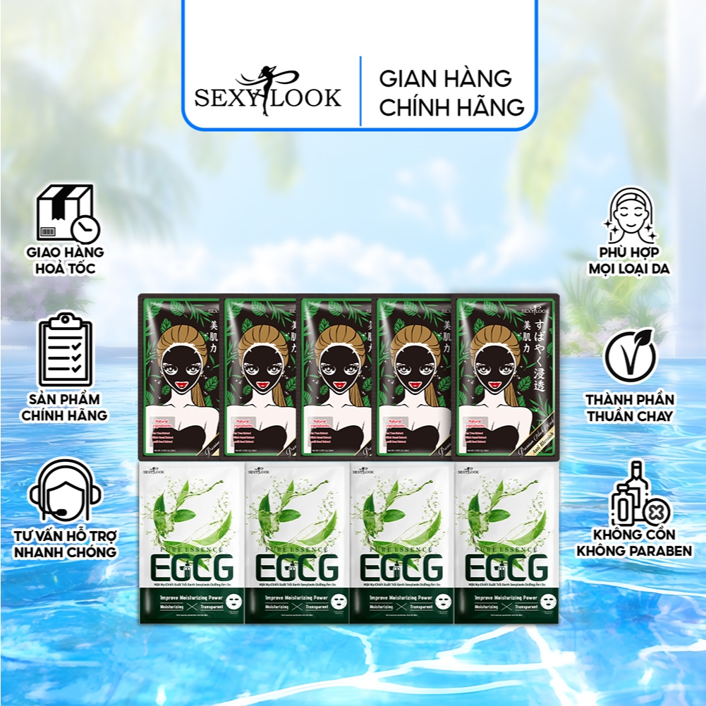 Ảnh Combo 9 Mặt Nạ Trà Xanh Mix Tràm Trà SEXYLOOK Giảm Mụn Dầu và Dưỡng Ẩm Da (9 miếng x 25ml) 1