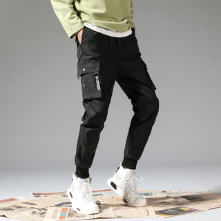 Quần dài jogger phối túi hộp kèm dây tag vàng chất kaki dày dặn ống bo đứng form kiểu dáng hiphop năng động K1