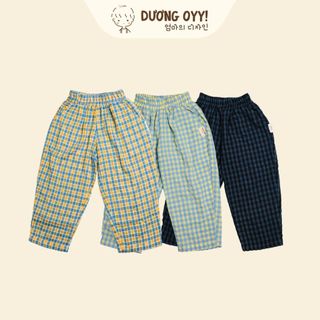 Quần dài trẻ em kẻ caro nhỏ ống rộng size 12-38kg quần bé trai bé gái style Hàn Quốc  | Dương Oyy 010425222