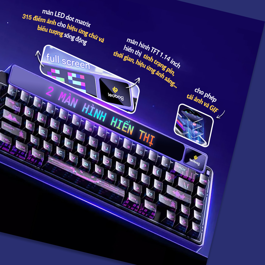 [CHÍNH HÃNG] Bàn phím cơ Bluetooth Leobog AMG65 - Led RGB, Hotswap, 3 mode kết nối, 2 màn hình led
