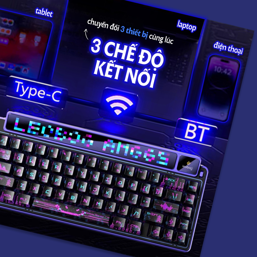 [CHÍNH HÃNG] Bàn phím cơ Bluetooth Leobog AMG65 - Led RGB, Hotswap, 3 mode kết nối, 2 màn hình led