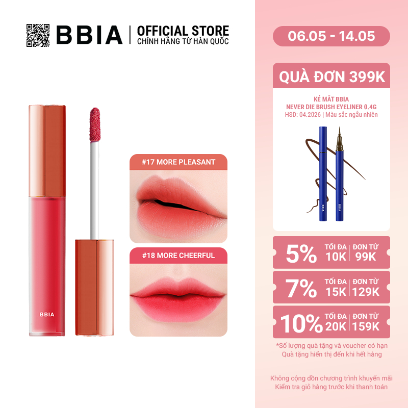 Ảnh Son Kem Lì Bbia Last Velvet Lip Tint Version 4 (5 màu) 5g Bbia Official Store 1
