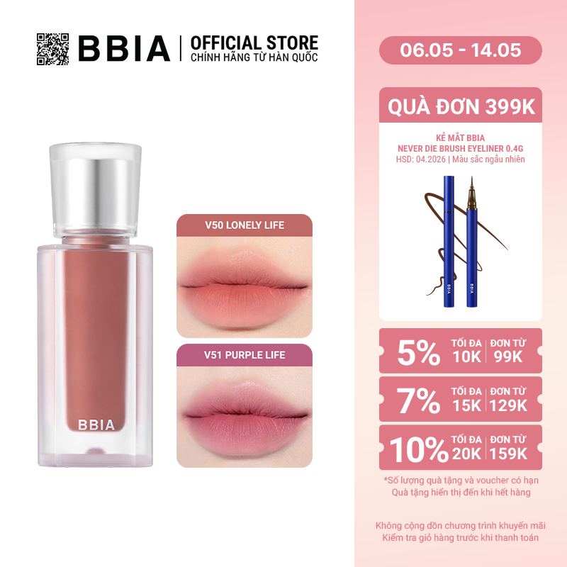 Ảnh Son kem thuần chay tone MLBB Bbia Last Velvet Tint (5g) 1