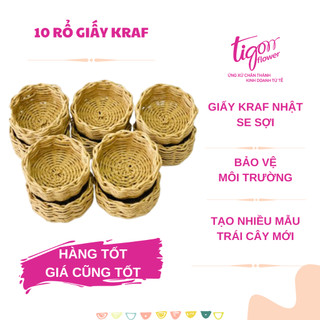 Combo 10 rổ đựng nho, cherry đường kính 10cm, cao 5cm bằng giấy kraft Nhật se sợi thân thiện môi trường