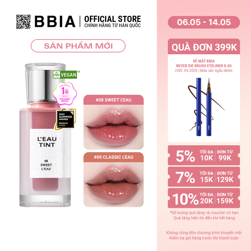 Ảnh Son tint bóng Thuần Chay Bbia Leau Tint (7 màu) 4.5g Bbia Official Store 1