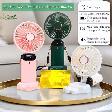 Quạt Mini Cầm Tay Tích Điện Gấp Gọn Tiện Lợi Pin Trâu Quạt Treo Cổ Dùng Động Cơ Không Chổi Than