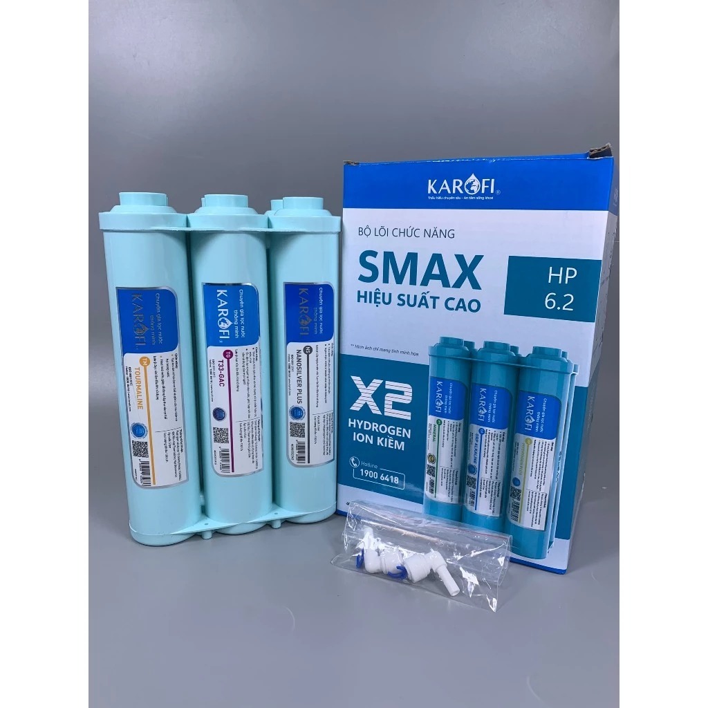 Bộ 10 lõi lọc nước Karofi chính hãng gồm bộ lọc thô 123 Livotec, RO 50GPD Dupont và bộ HP6.2