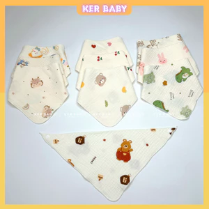 Set 5 Khăn yếm tam giác , khăn sữa quàng cổ vải xô muslin 4 lớp thấm hút tốt cho bé sơ sinh