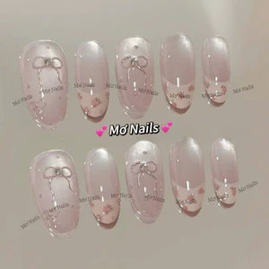 Nail Box Thiết Kế Mắt Mèo Ánh Trăng Hồng Nhạt Baby Nơ Dễ Thương, Xinh, Chụp Kỉ Yếu M158