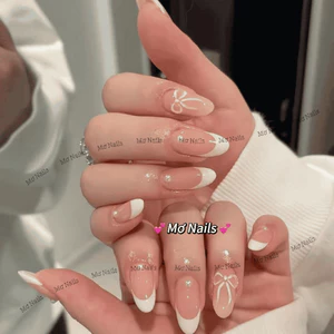 Nail Box Thiết Kế Thạch Nude French Trắng Đầu Móng, Vẽ Nổi Nơ Sang Chảnh, Dễ Thương M161