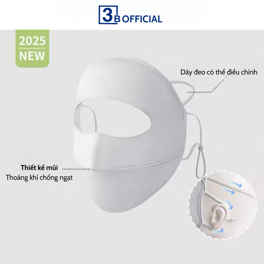 Khẩu trang chống nắng toàn mặt, vải thun lạnh thoáng mát, thiết kế thông minh ngăn ngừa bụi mịn 3B