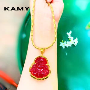 Dây + Mặt dây chuyền hình phật di lạc cười đá đỏ may mắn - Trang sức KAMY