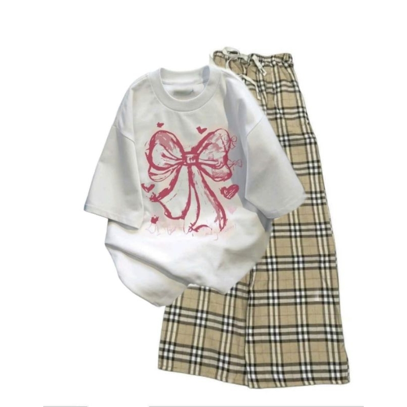 Tổng Hợp Các Sét Quần Ống Rộng  kẻ caro vàng + Mix Kèm Áo Phông Form Rộng Tay lỠ Unisex