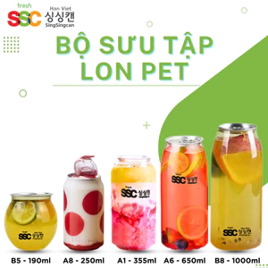 Lon Nhựa SSC 190ml, 250ml, 330ml, 355ml, 500ml, 650ml,.. Kèm Nắp Nhôm