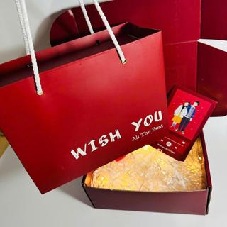 (Wish thiệp đỏ) Combo hộp túi quà tự gấp kích thước 20*15*8cm kèm phụ kiện xinh xắn