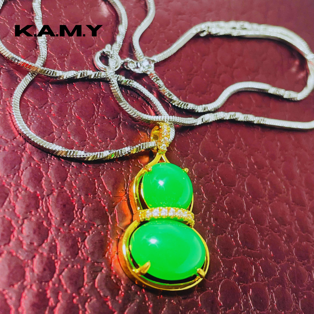 Mặt dây chuyền hình hồ lô đá xanh phối vàng – Trang sức nữ sang trọng KAMY
