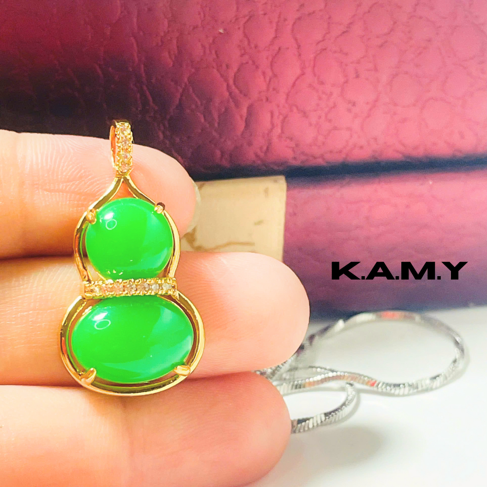 Mặt dây chuyền hình hồ lô đá xanh phối vàng – Trang sức nữ sang trọng KAMY