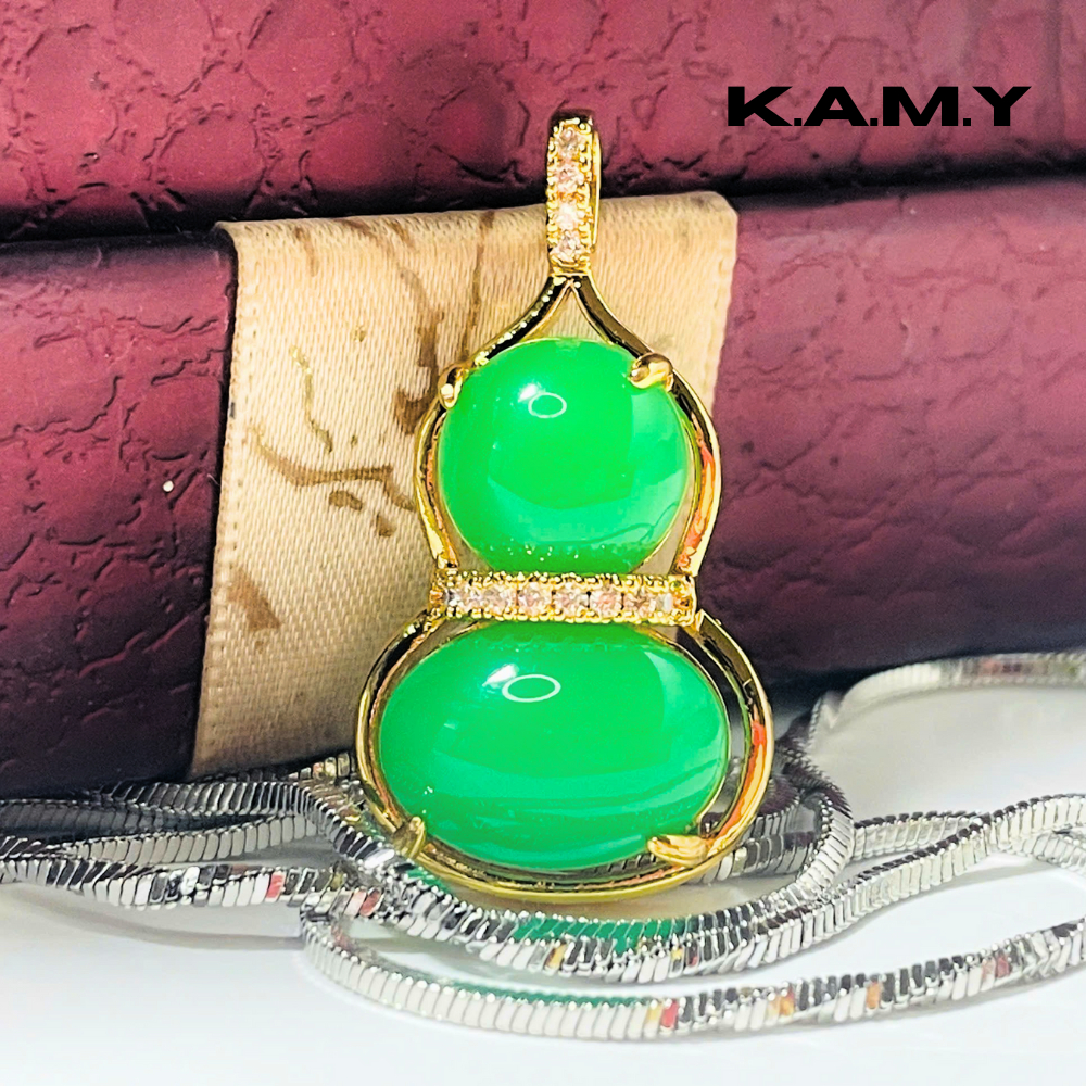 Mặt dây chuyền hình hồ lô đá xanh phối vàng – Trang sức nữ sang trọng KAMY