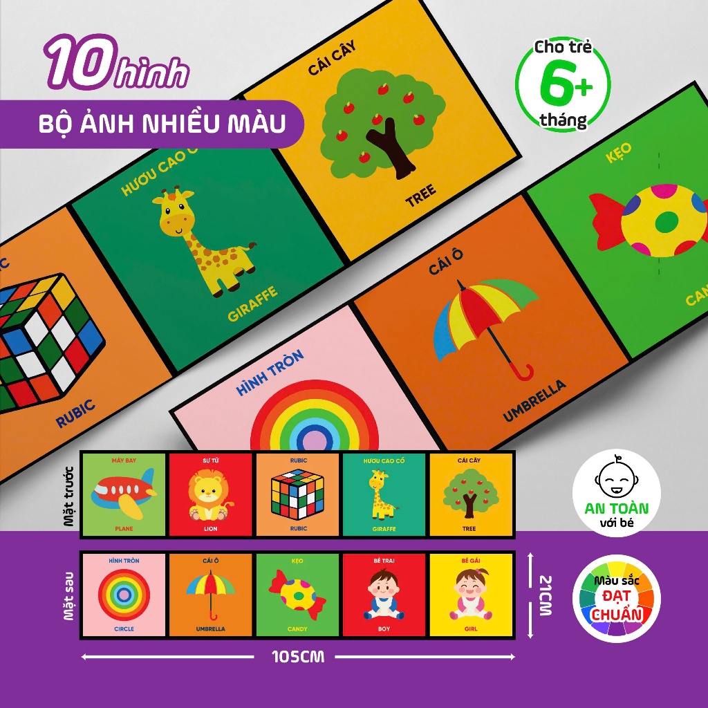 Thẻ Kích Thích Thị Giác Cho Bé Từ 0-6 Tuổi - Hỗ Trợ Nhận Biết Màu Sắc Và Chi Tiết Vật Thể