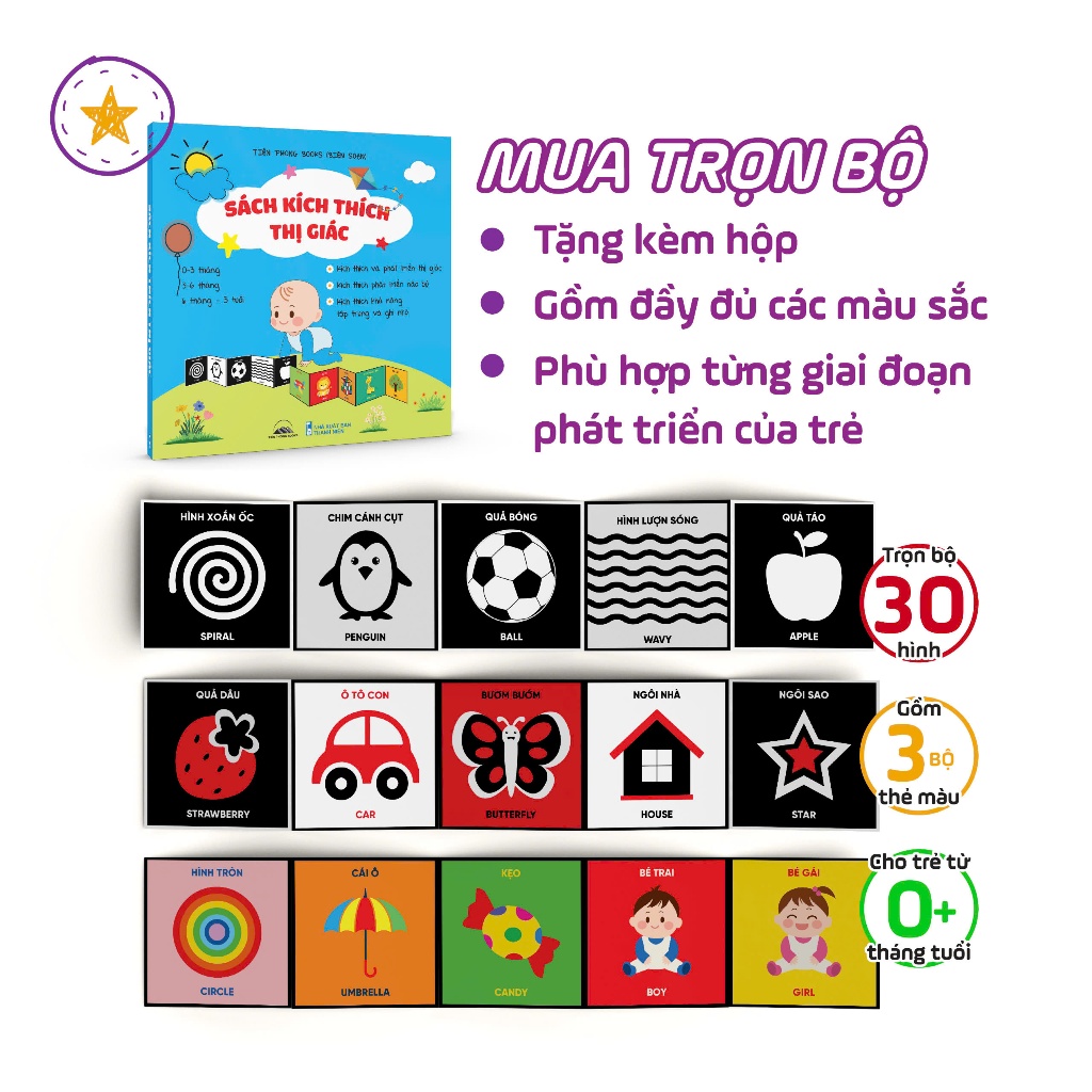 Thẻ Kích Thích Thị Giác Cho Bé Từ 0-6 Tuổi - Hỗ Trợ Nhận Biết Màu Sắc Và Chi Tiết Vật Thể