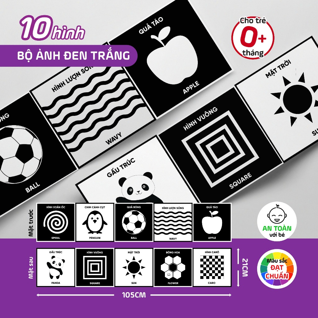 Thẻ Kích Thích Thị Giác Cho Bé Từ 0-6 Tuổi - Hỗ Trợ Nhận Biết Màu Sắc Và Chi Tiết Vật Thể