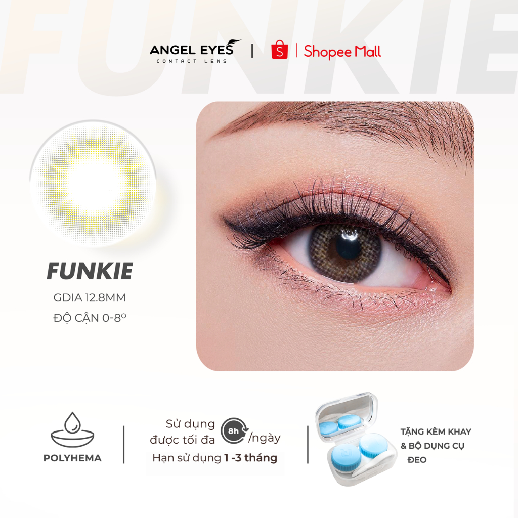 Ảnh Kính áp tròng xám tây tự nhiên Funkie thương hiệu Angel Eyes | Lens cận màu xám đường kính nhỏ GDia 12.8mm có độ cận 0-8 1