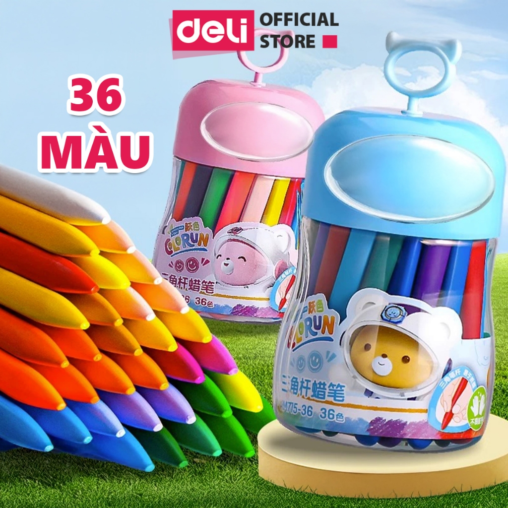 Bút sáp màu hữu cơ gấu con Deli - An toàn cho bé, không vấy bẩn tay - 12/24/36/48 màu - Tô màu, vẽ tranh học sinh trẻ em