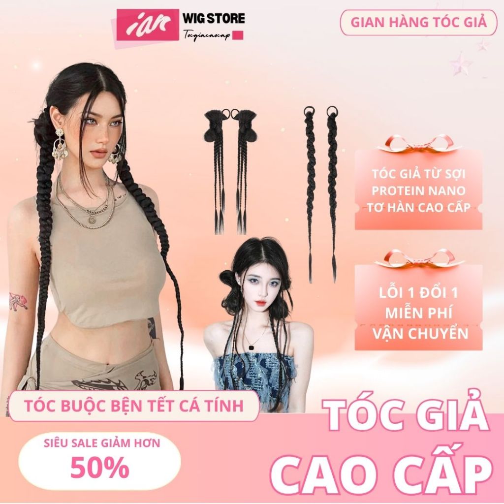 Giá 2 Bên, Tóc Giả Thắt Bím, Buộc Tóc Giả Nơ Y2K Thời Trang Cá Tính