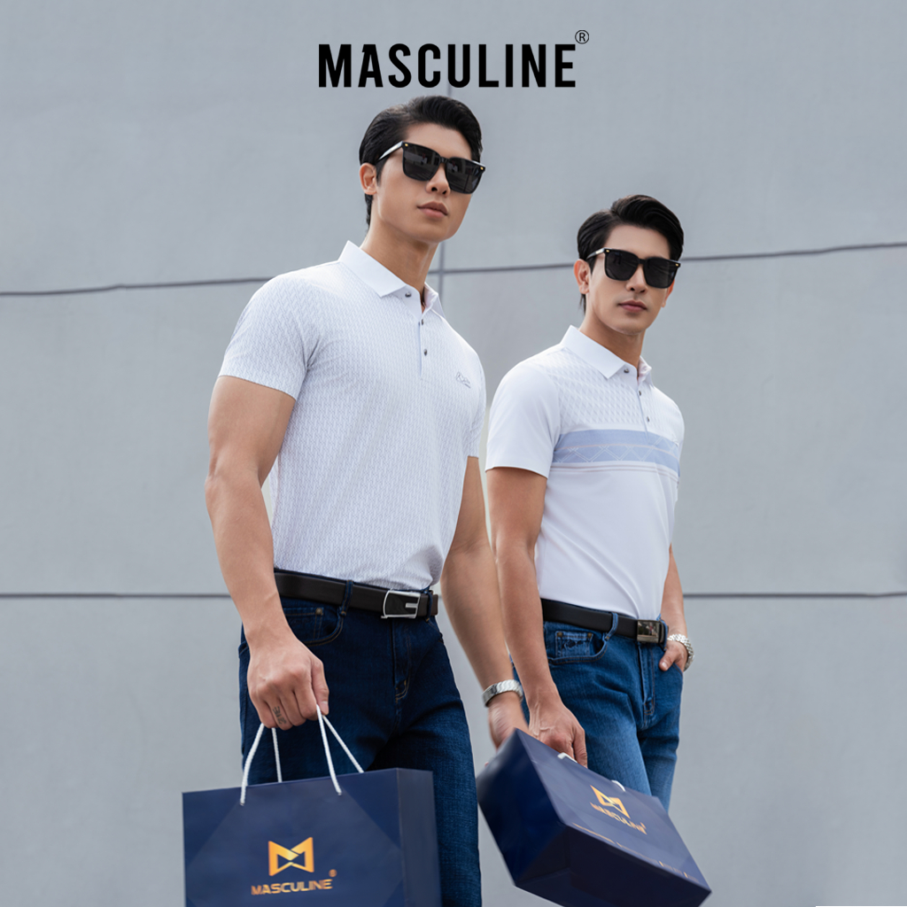 Áo polo nam cao cấp MASCULINE MPL500 Họa tiết kẻ ngang dáng Regular fit, Thấm hút mồ hôi tốt