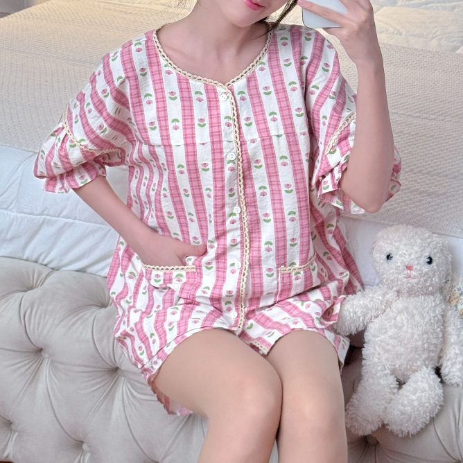 Đồ Bộ Ngủ Nữ Cộc Tay Mặc Nhà Mùa Hè Form Rộng Bigsize Dễ Thương Phong Cách Tiểu Thư – Pijama PONA