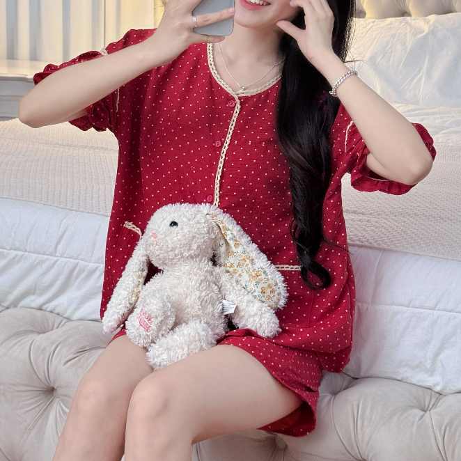 Đồ Bộ Ngủ Nữ Cộc Tay Mặc Nhà Mùa Hè Form Rộng Bigsize Dễ Thương Phong Cách Tiểu Thư – Pijama PONA