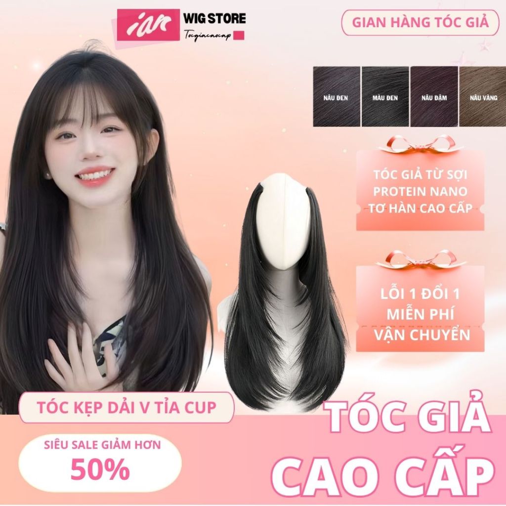 Tóc giả kẹp, Tóc giả kẹp mẫu cụp 55cm mới nhất