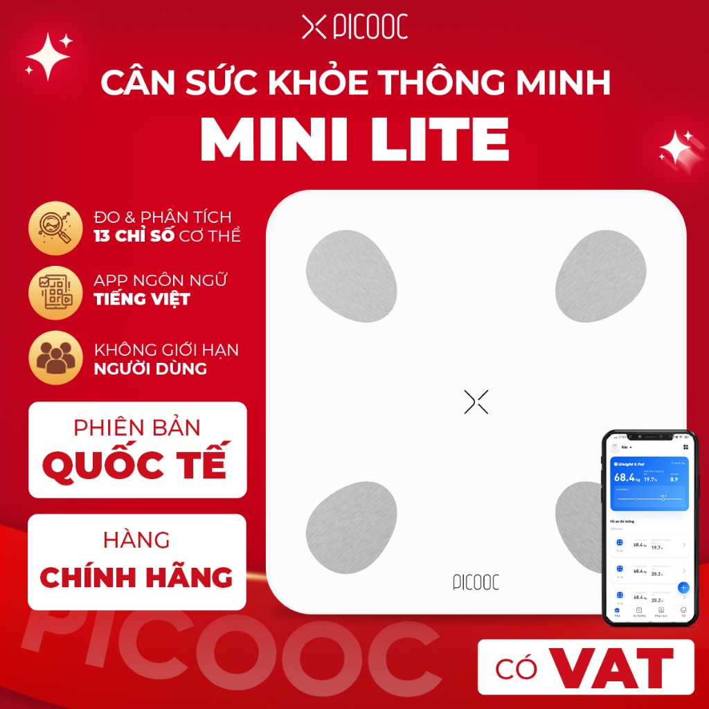 Ảnh Cân Điện Tử Thông Minh PICOOC Mini Lite - Phân Tích 13 Chỉ Số Cơ Thể - APP TIẾNG VIỆT - BH 12 THÁNG 1