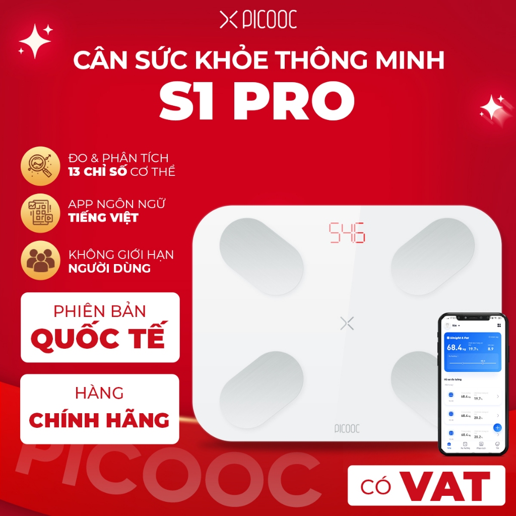 Ảnh Cân Điện Tử Thông Minh PICOOC S1 Pro_ Đo 13 chỉ số cơ thể và nhịp tim_ Bảo Hành 12 tháng_Bản Quốc Tế 1