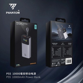 Pin sạc dự phòng mini PHANTOM P55 10000mAh lõi pin 21700, Cáp TypeC và Cổng TypeC In/Out PD 35W, USB-A QC 22.5W (Xám)