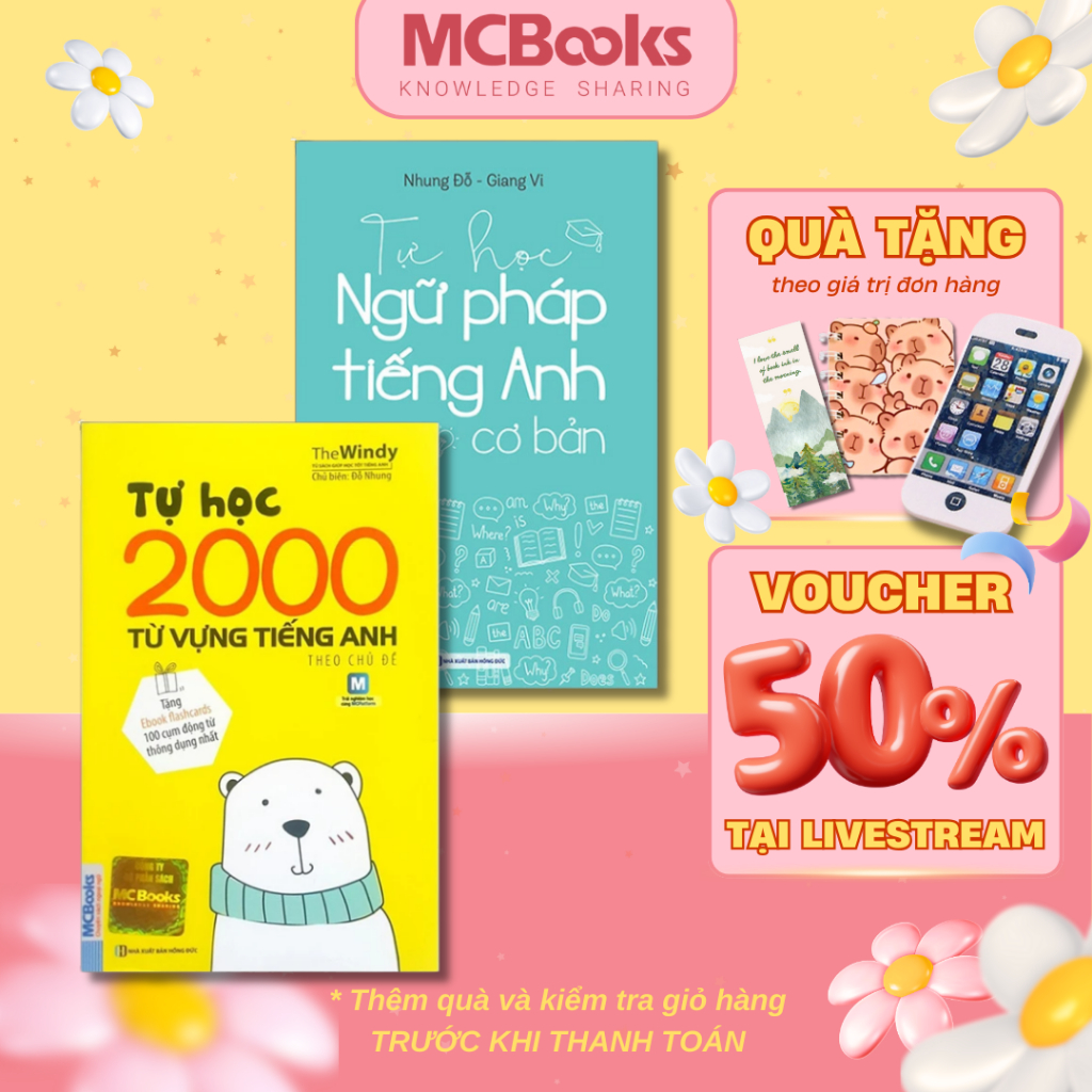 Ảnh Combo Sách - Tự Học Ngữ Pháp tiếng Anh cơ bản + 2000 Từ Vựng - MCBooks - Khổ nhỏ cầm tay 1