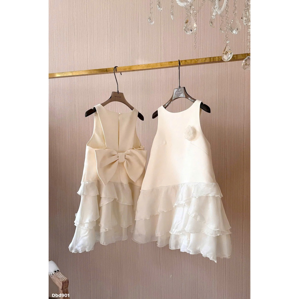 Đầm Công Chúa Đôi Mẹ Và Bé Gái, Đầm Tiệc Sinh Nhật Hở Lưng Sang Trọng, Size Đại Cho Bé