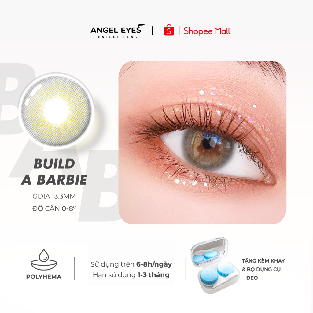 Ảnh Lens xám tây có độ cận 0-8 Build a Barbie tự nhiên hiệu Angel Eyes (Lens màu xám khói có độ cận | Kính áp tròng màu xám) 1