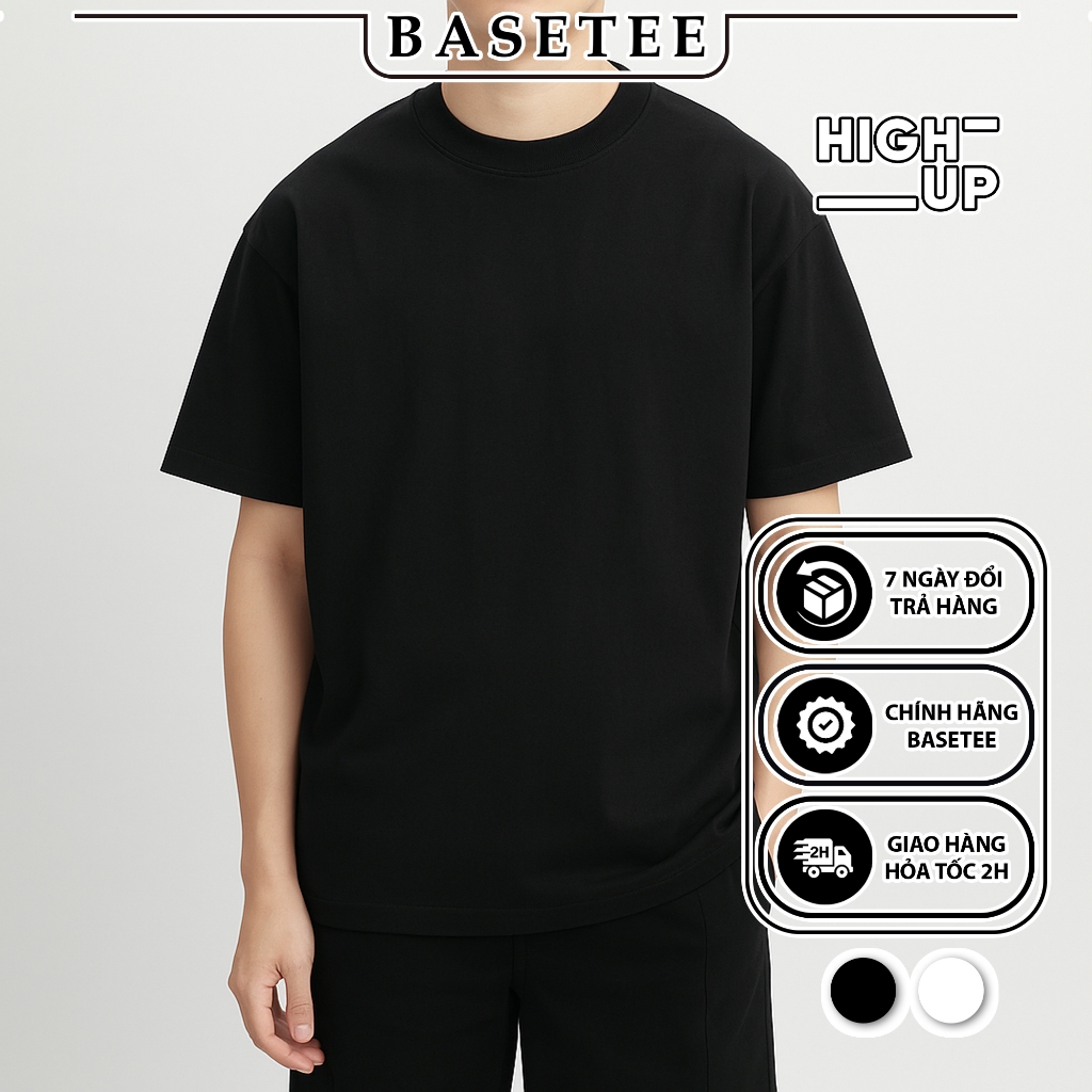 Áo thun đen rơn Basic High Up mềm mịn co dãn thấm hút mồ hôi 40-100kg form suông Unisex Basetee