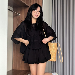 SET Áo tơ Babydoll Tay xoè kèm áo thun 2 dây Basic HaChangStore - S92