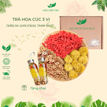 Trà thảo mộc thiên nhiên, trà hoa cúc 3 vị thảo mộc, giúp mát gan giảm stress mịn da