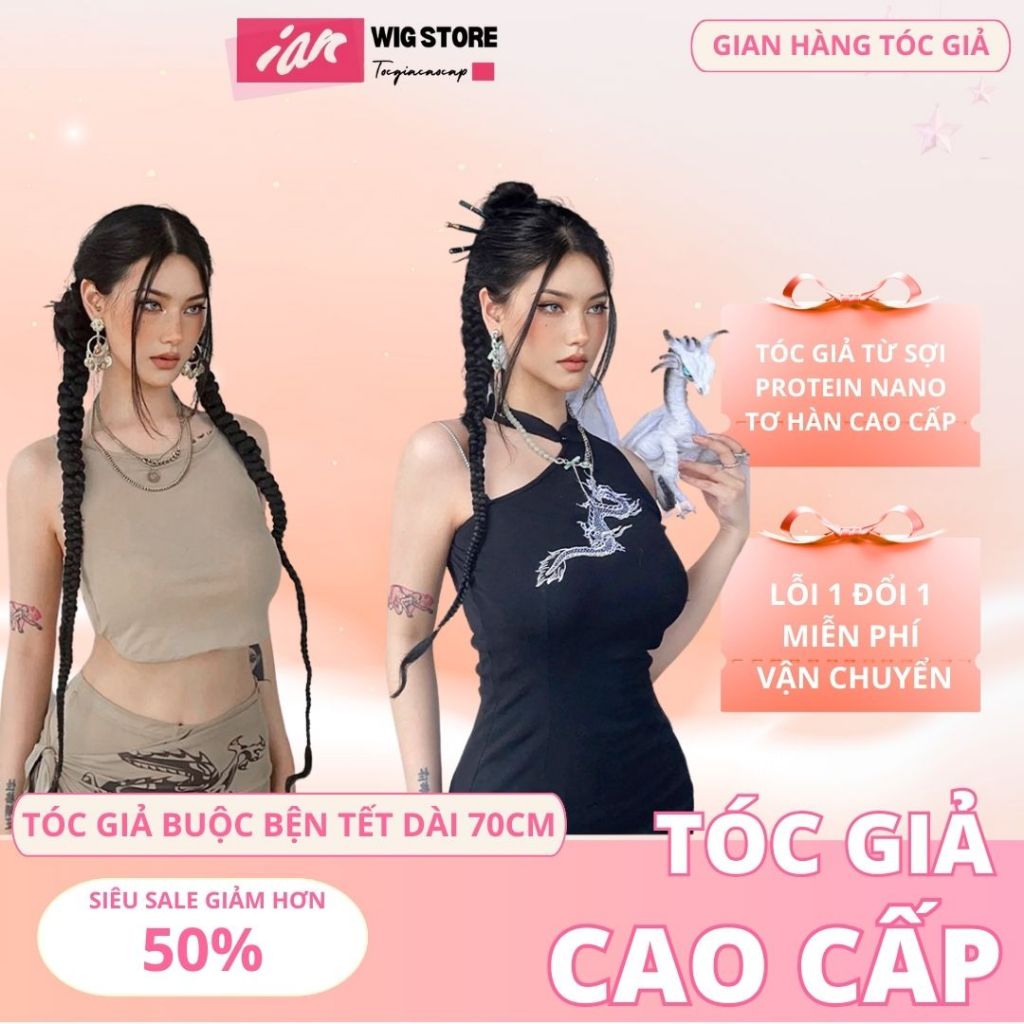 Giá 2 Bên, Tóc Giả Tết Đuôi Ngựa, Buộc Tóc Giả Thắt Bím Cá Tính Dài 70cm