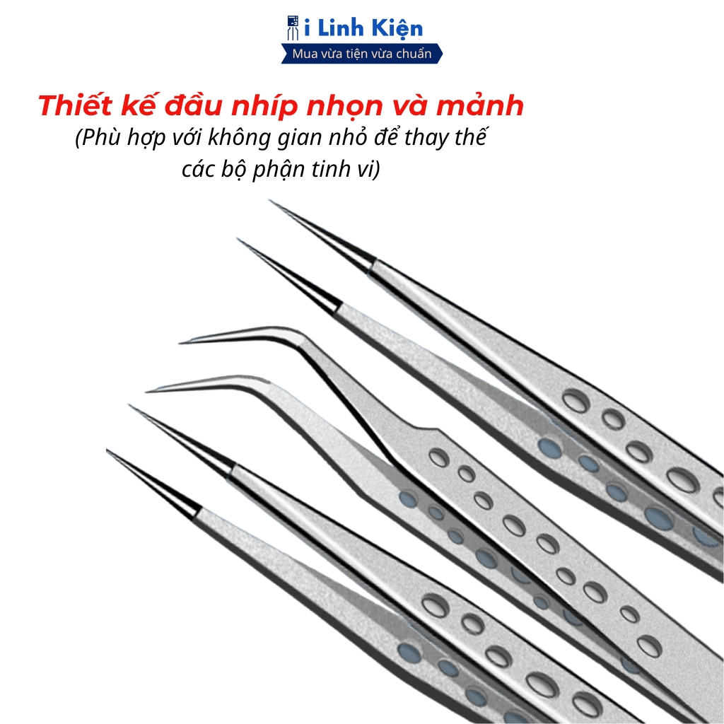 Nhíp gắp linh kiện điện tử màu trắng thép không gỉ dạng lỗ cao cấp đảm bảo chất lượng ILinhkien.